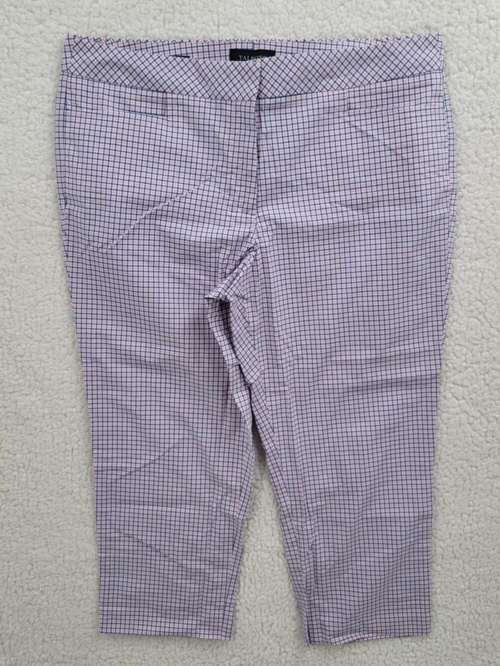 Talbots Signature Plaid Cropped Pants Pink Navy Blue Women's Size 14 Mid Rise